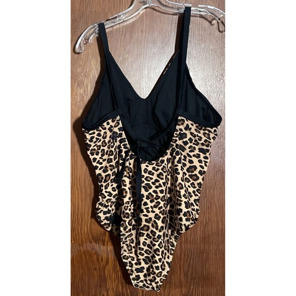 New CUPSHE Brown & Black Leopard Print XL One Piece Swimsuit NWT Ties in Back - Picture 4 of 9